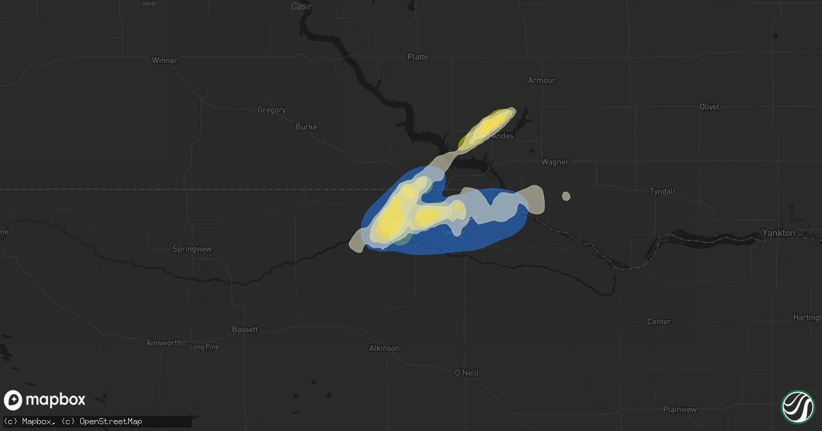 Hail map in Butte, NE on September 7, 2026