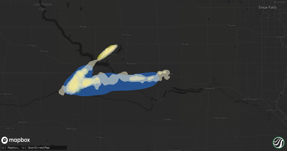 Hail map in Dante, SD on September 7, 2026