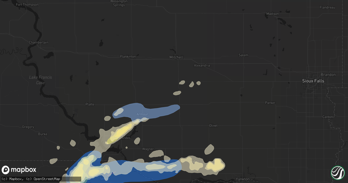 Hail map in Dimock, SD on September 7, 2026