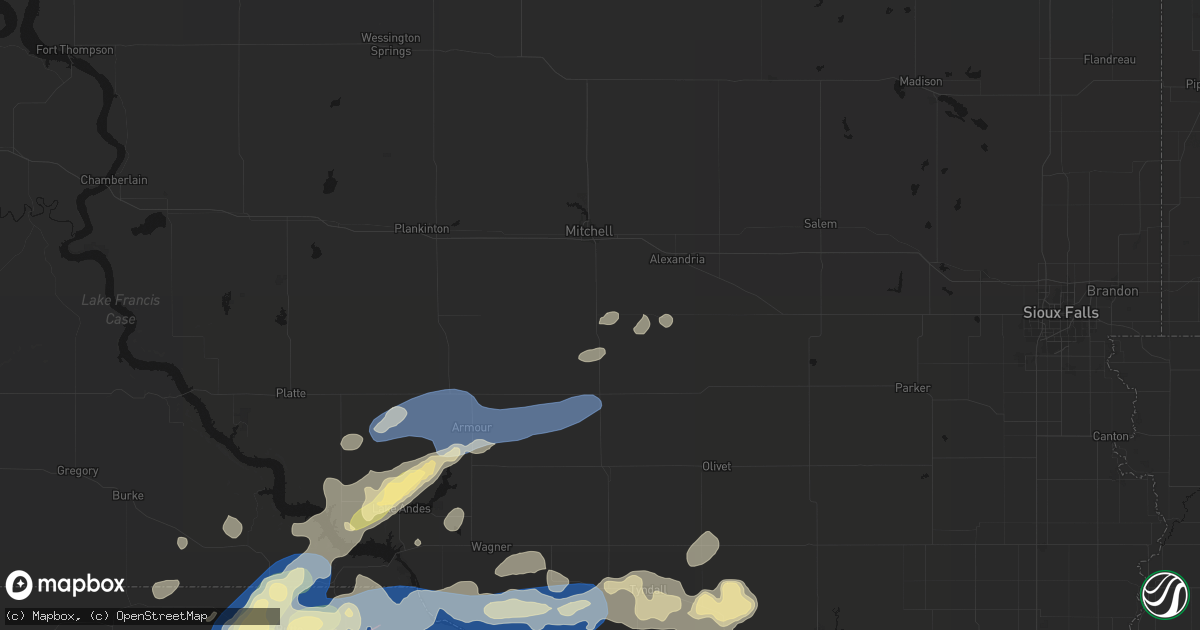 Hail map in Ethan, SD on September 7, 2026