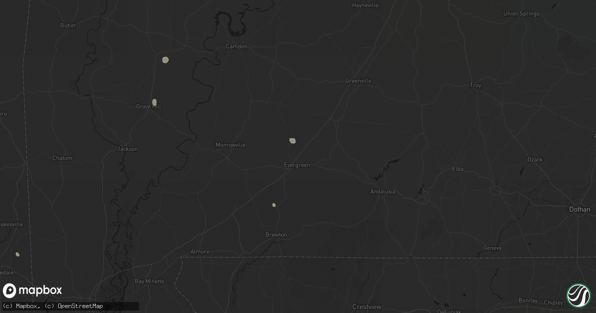 Hail map in Evergreen, AL on September 7, 2026