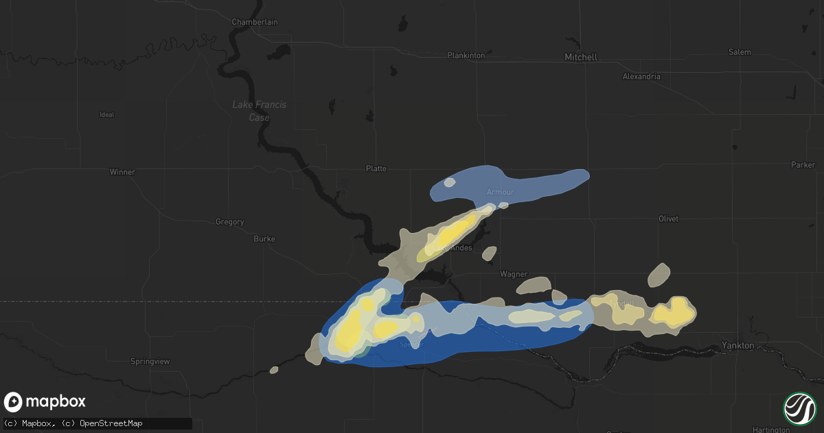 Hail map in Geddes, SD on September 7, 2026
