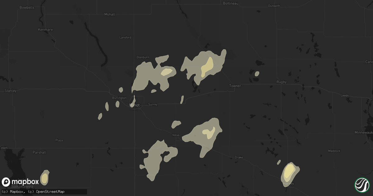 Hail map in Granville, ND on September 7, 2026