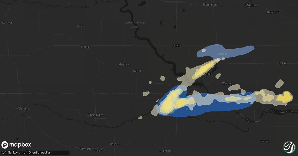 Hail map in Herrick, SD on September 7, 2026