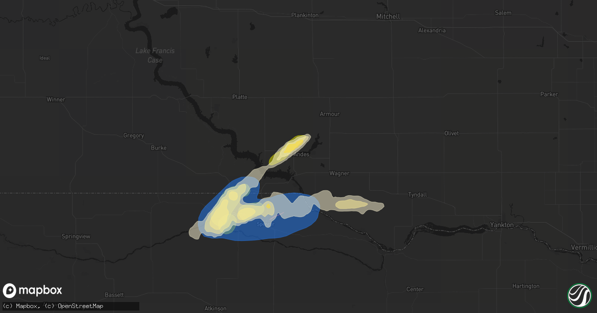 Hail map in Lake Andes, SD on September 7, 2026