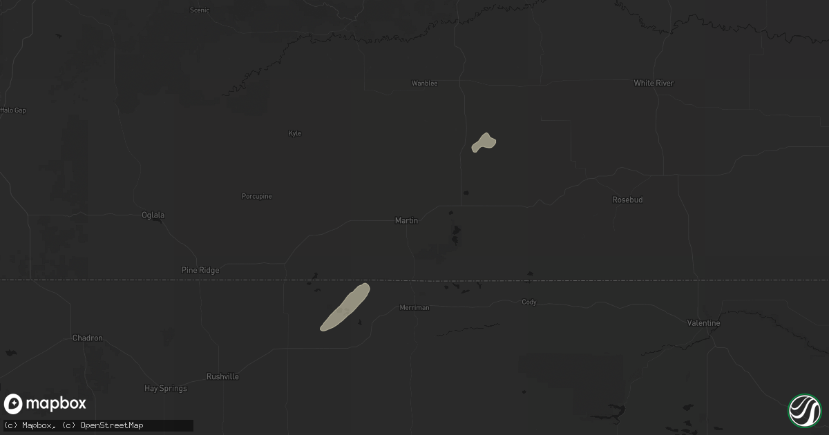 Hail map in Martin, SD on September 7, 2026