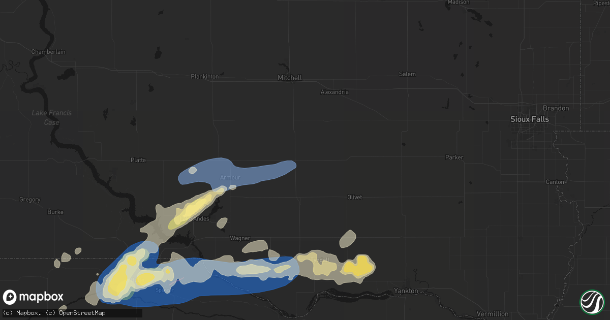 Hail map in Parkston, SD on September 7, 2026