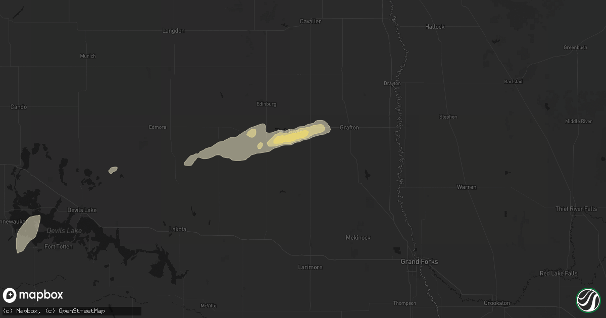 Hail map in Pisek, ND on September 7, 2026