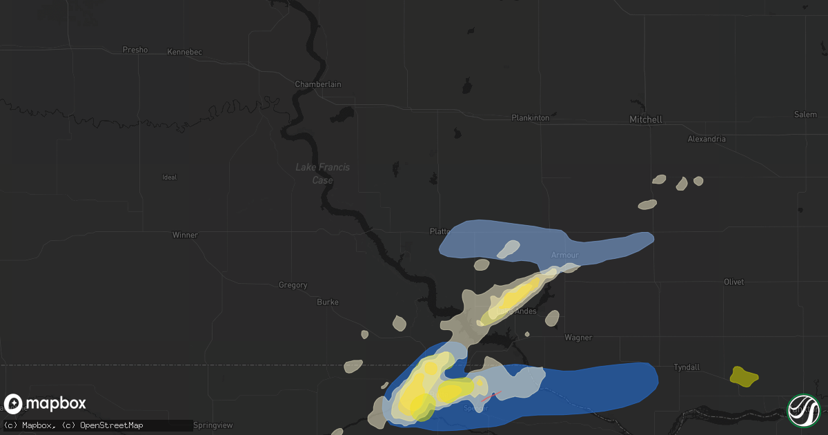 Hail map in Platte, SD on September 7, 2026