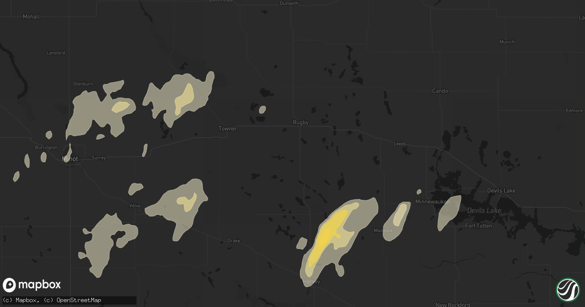 Hail map in Rugby, ND on September 7, 2026