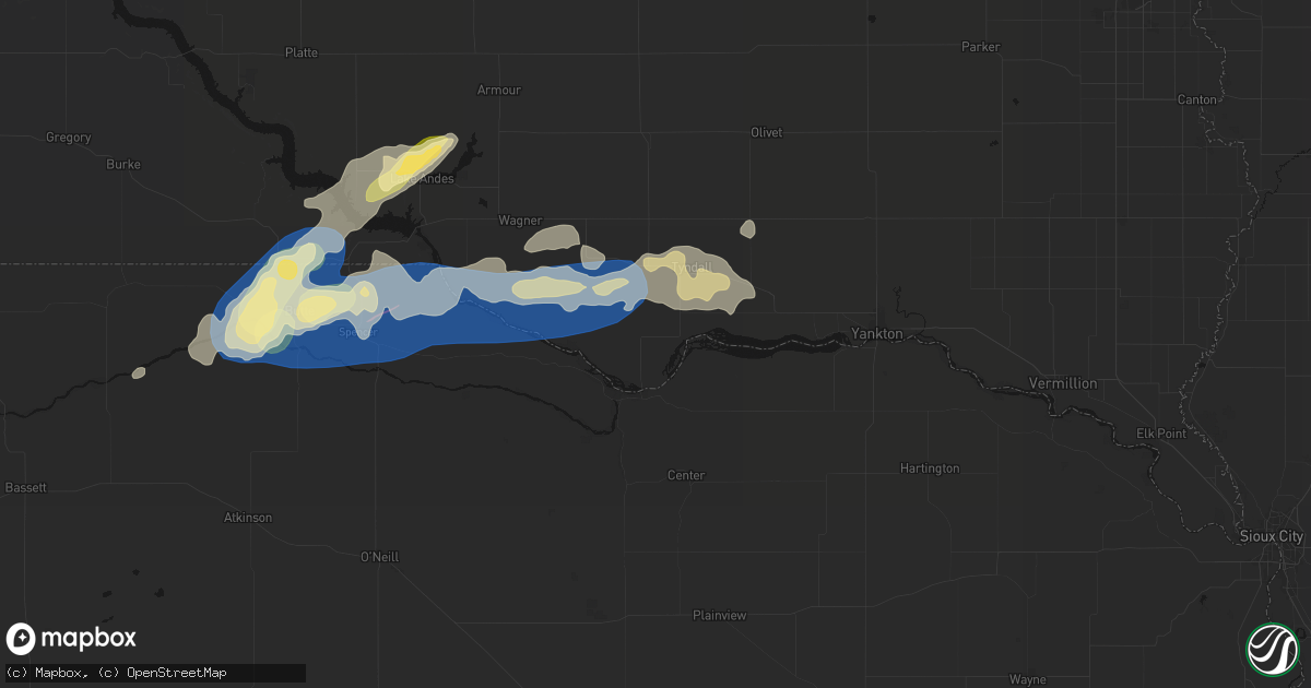 Hail map in Springfield, SD on September 7, 2026