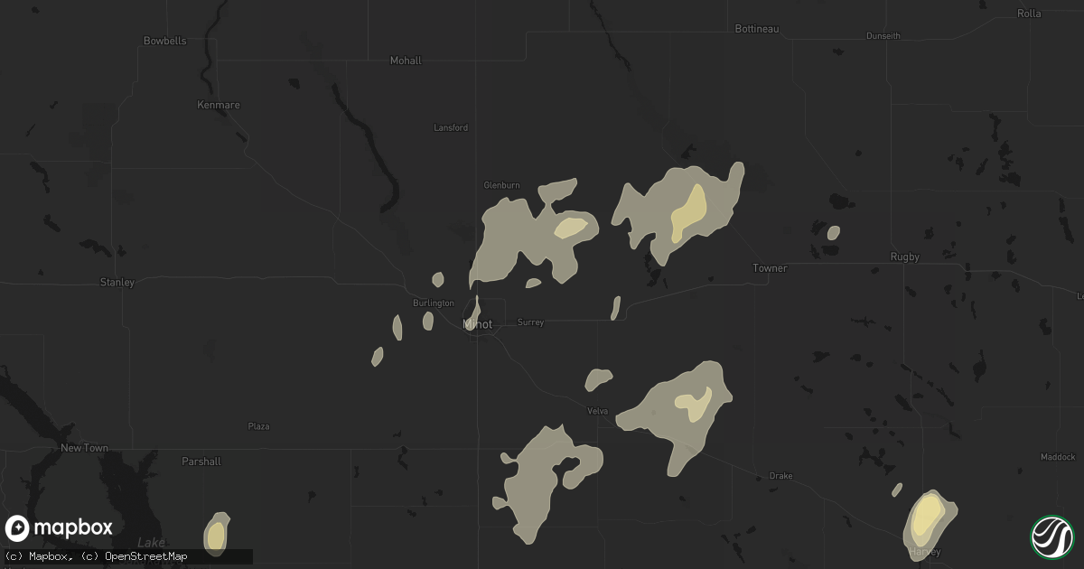 Hail map in Surrey, ND on September 7, 2026