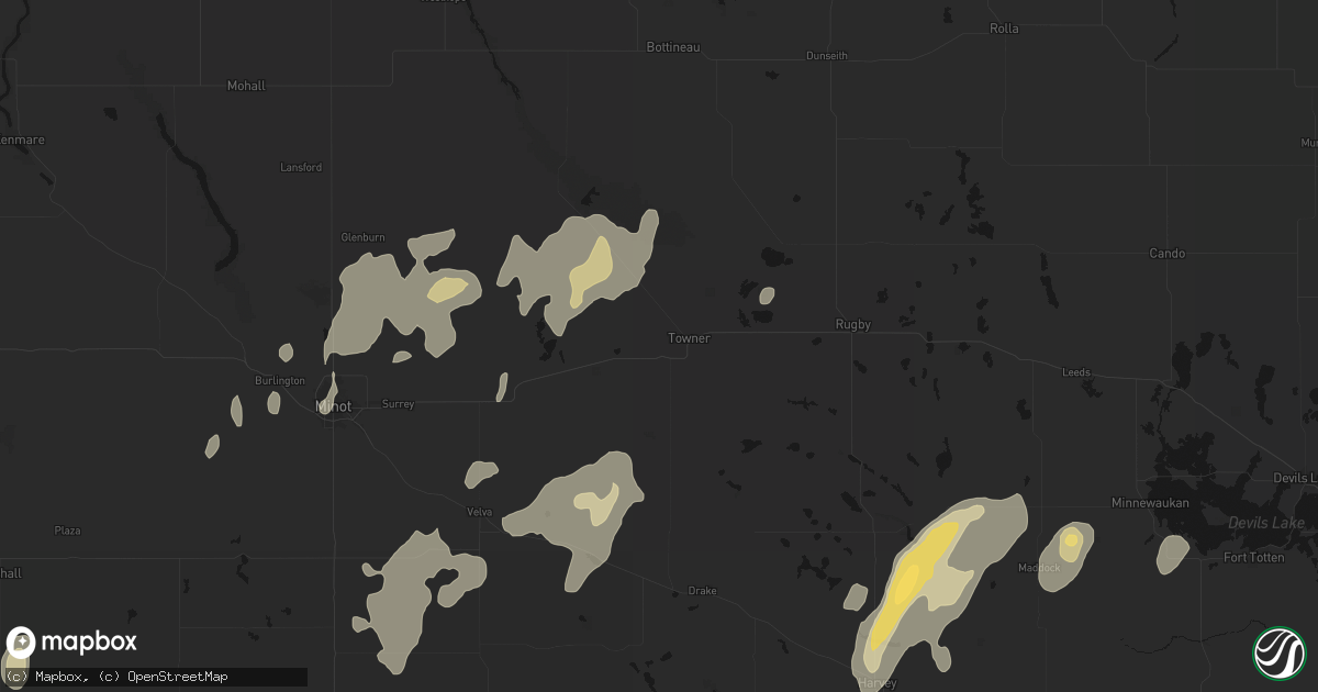 Hail map in Towner, ND on September 7, 2026