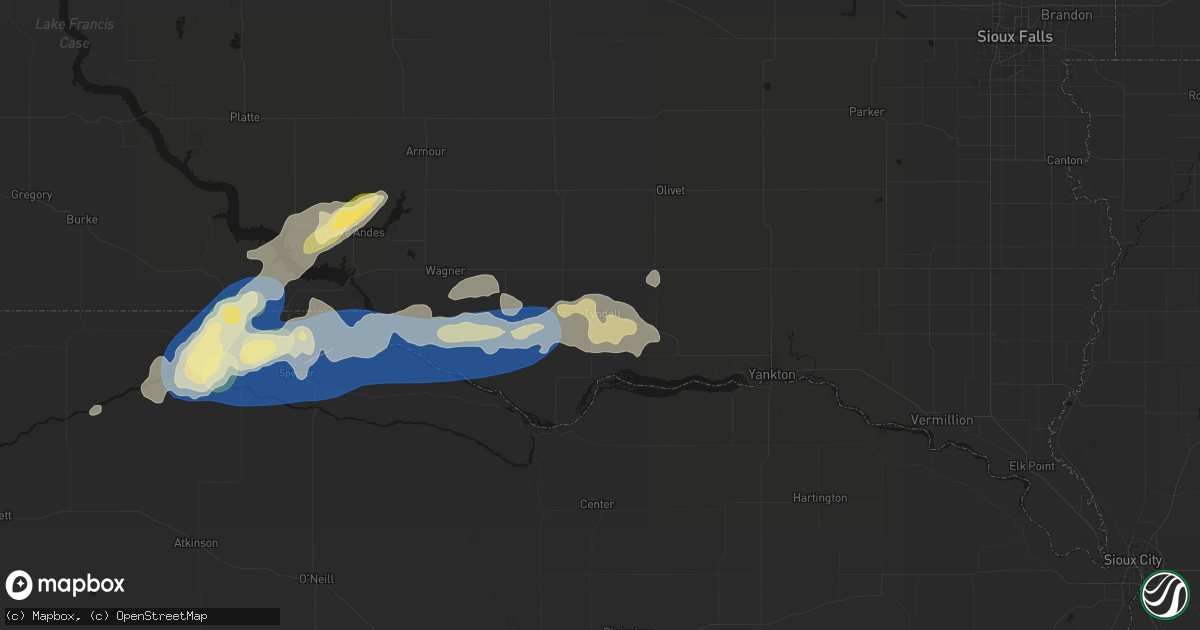 Hail map in Tyndall, SD on September 7, 2026