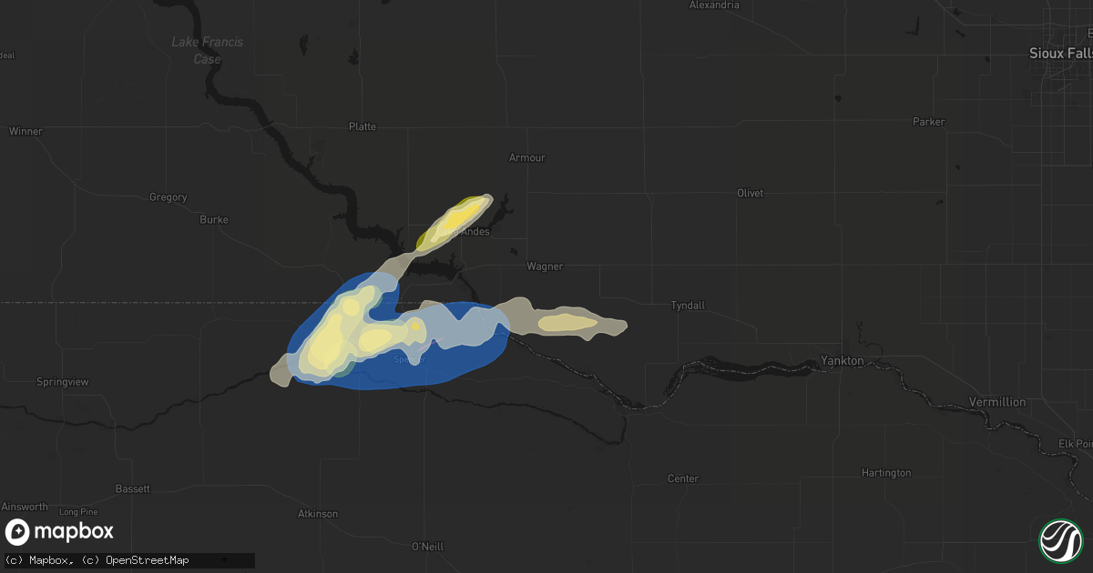 Hail map in Wagner, SD on September 7, 2026