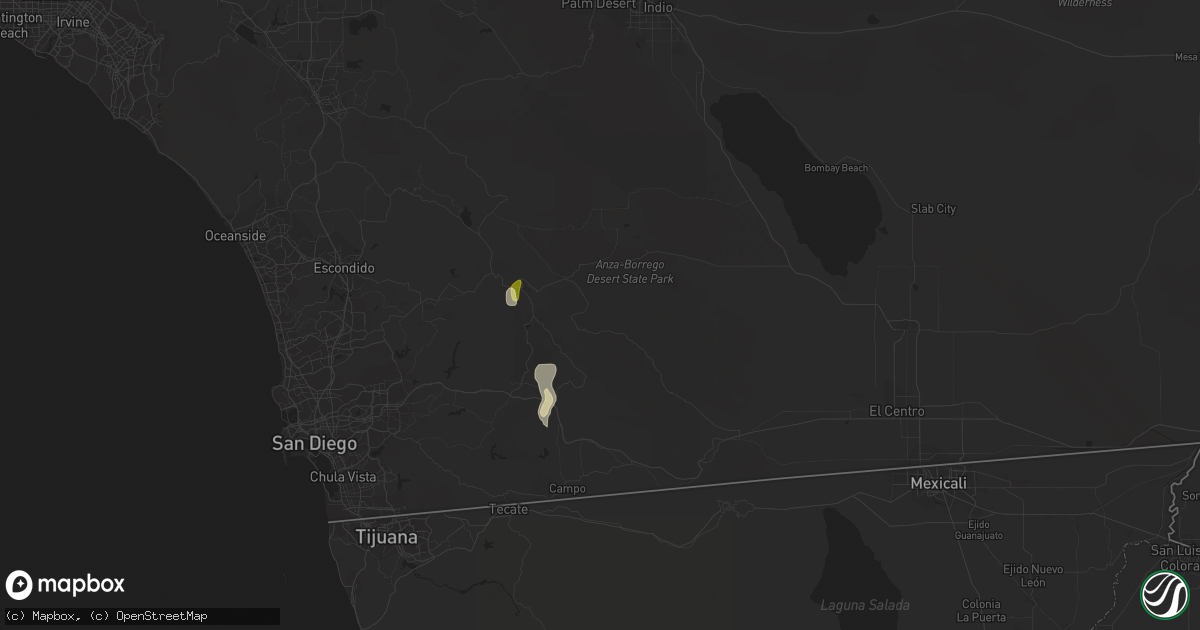 Hail map in Julian, CA on September 8, 2015