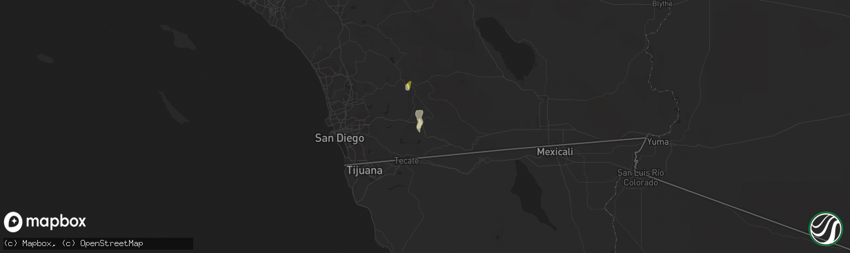 Hail map in Pine Valley, CA on September 8, 2015