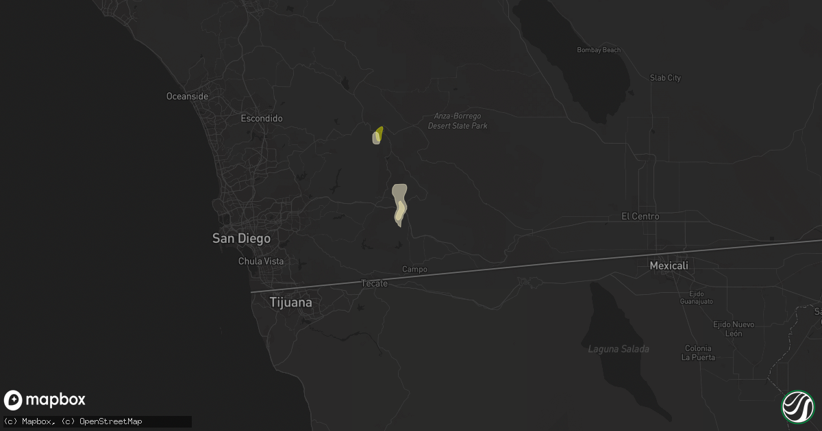 Hail map in Pine Valley, CA on September 8, 2015