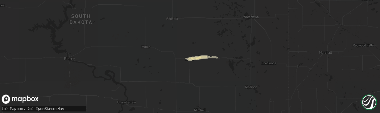 Hail map in Huron, SD on September 8, 2016