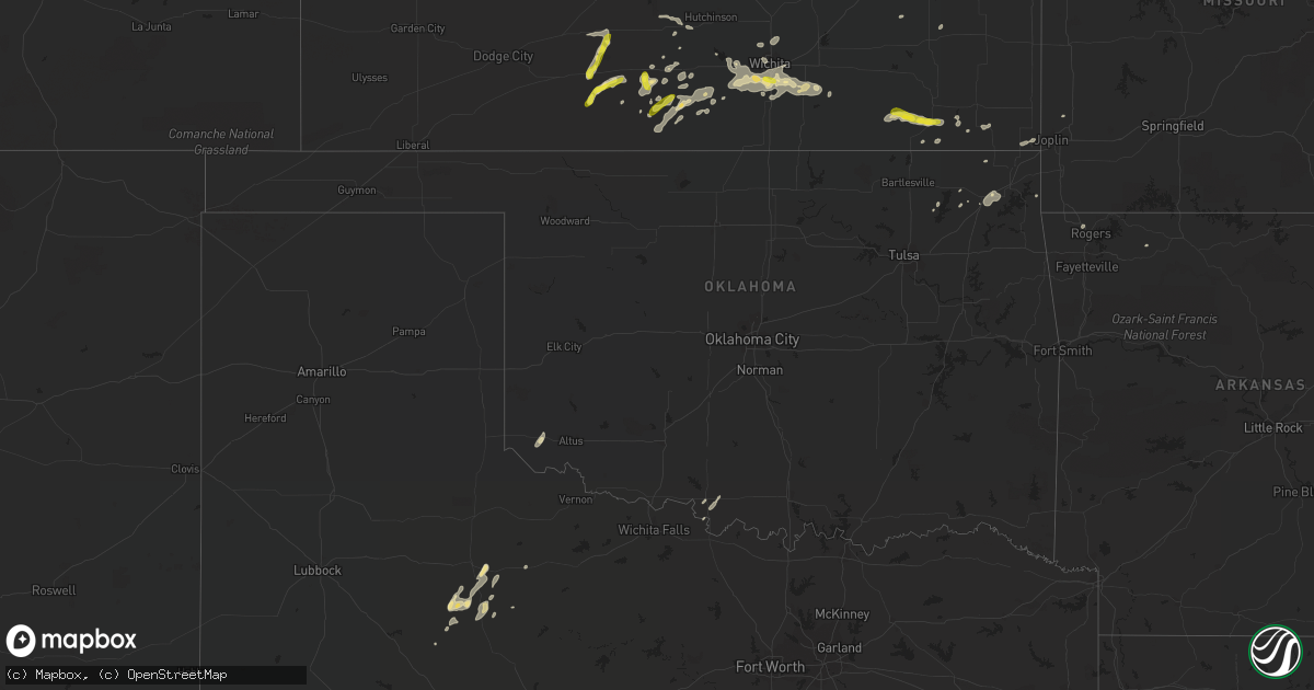 Hail map in Oklahoma on September 8, 2016