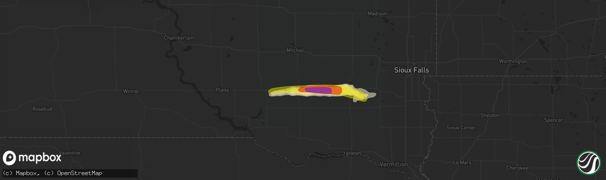 Hail map in Parkston, SD on September 8, 2016