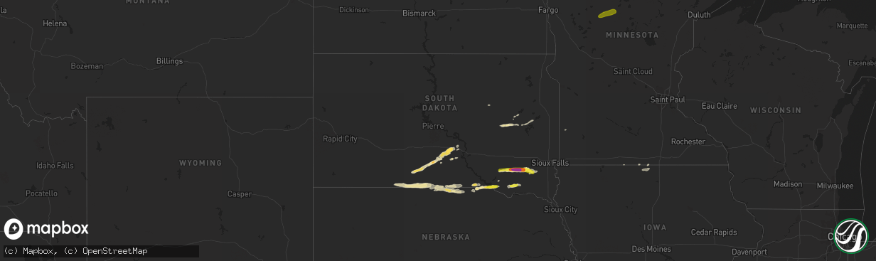 Hail map in South Dakota on September 8, 2016