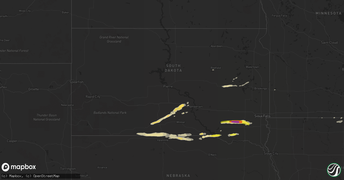 Hail map in South Dakota on September 8, 2016