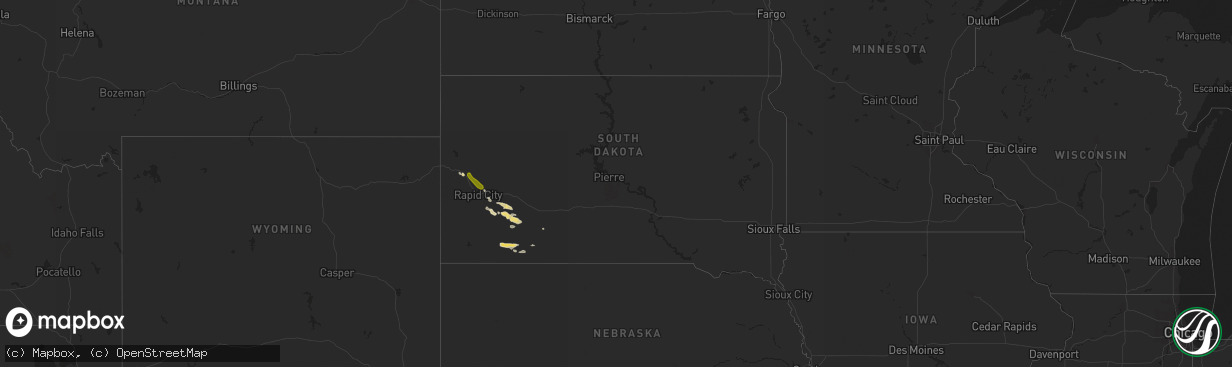 Hail map in South Dakota on September 8, 2017