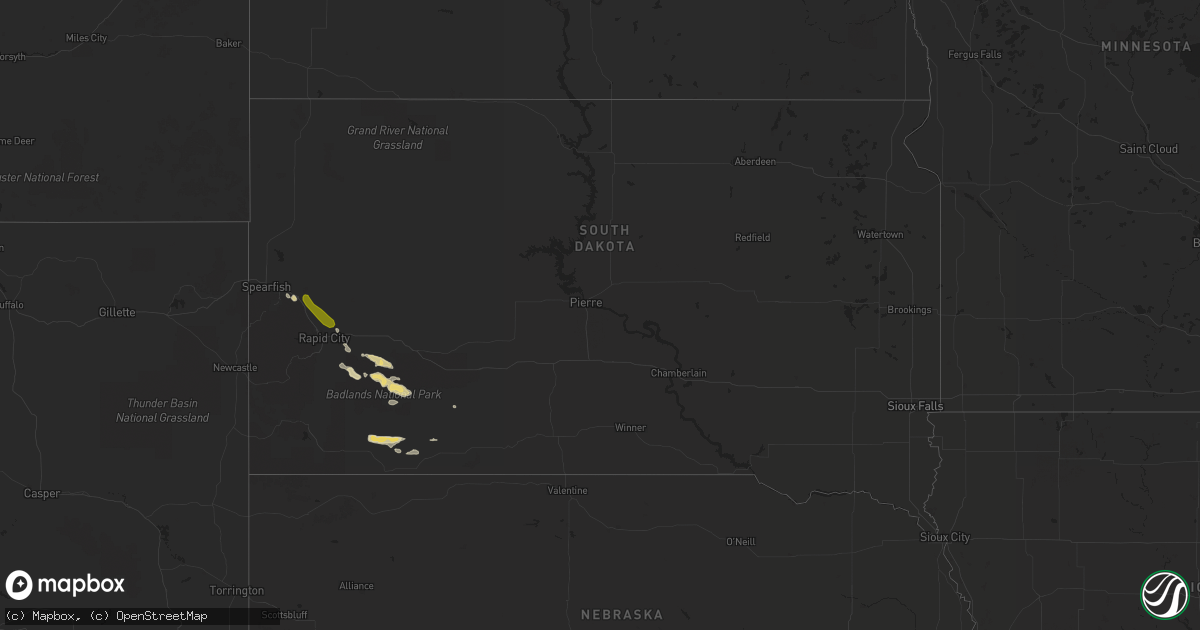 Hail map in South Dakota on September 8, 2017