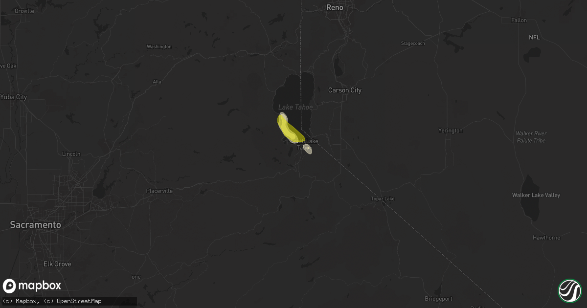 Hail map in South Lake Tahoe, CA on September 8, 2017