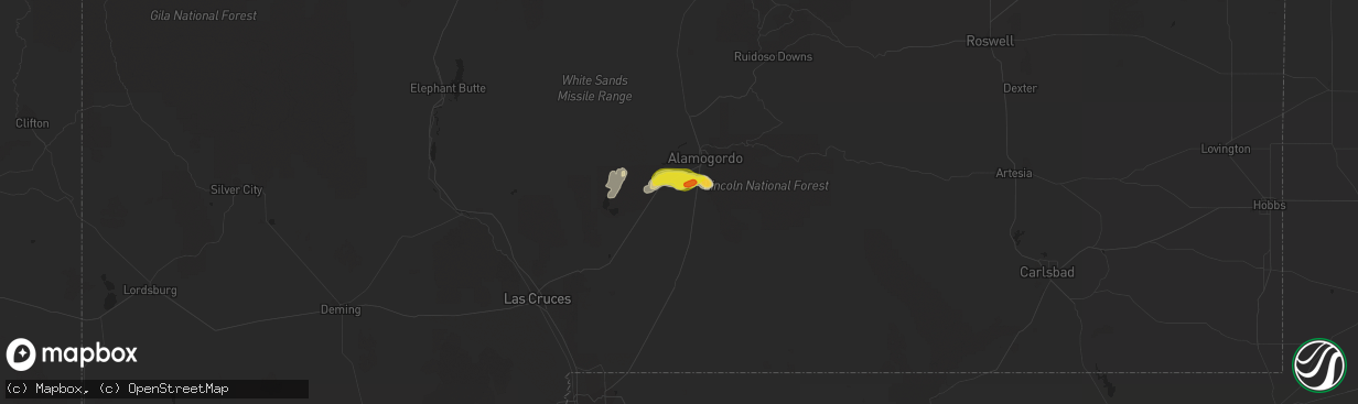 Hail map in Alamogordo, NM on September 8, 2020