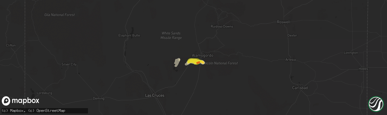 Hail map in Holloman Air Force Base, NM on September 8, 2020