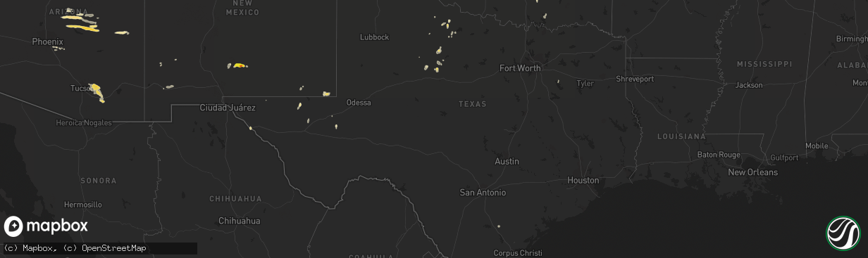 Hail map in Texas on September 8, 2020