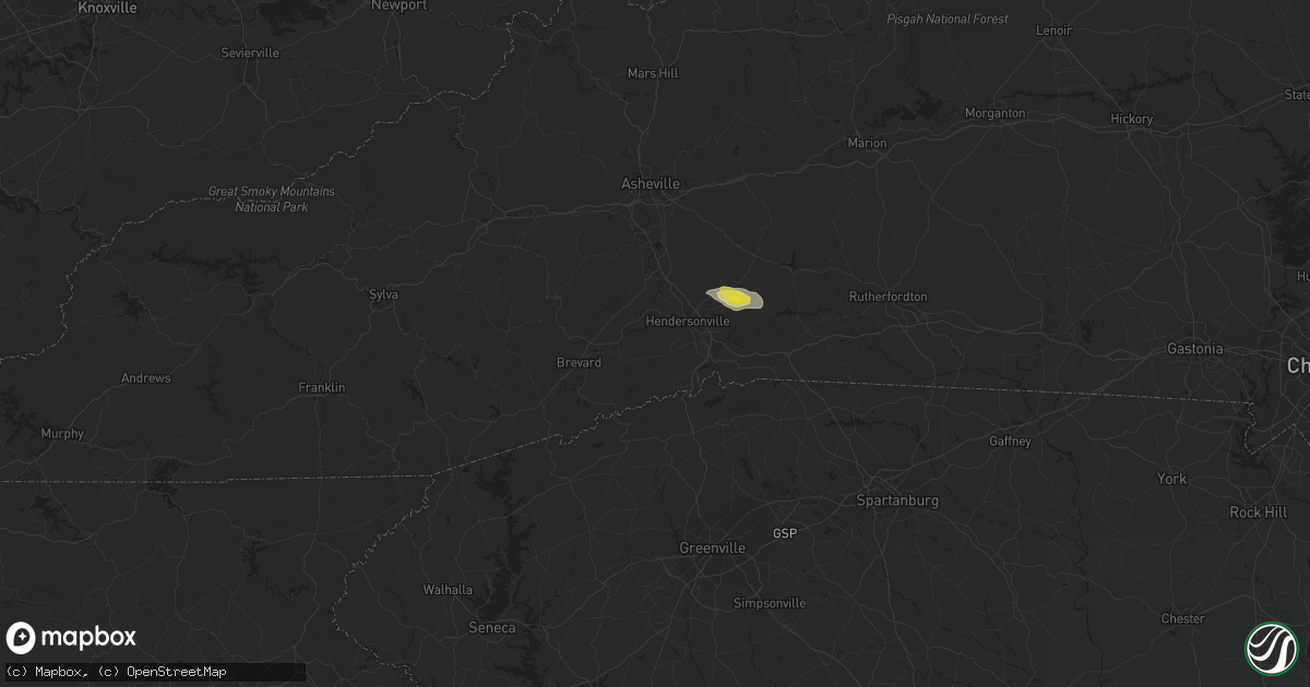 Hail map in Hendersonville, NC on September 8, 2021