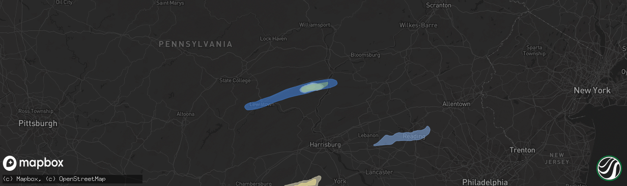Hail map in Mount Pleasant Mills, PA on September 8, 2021