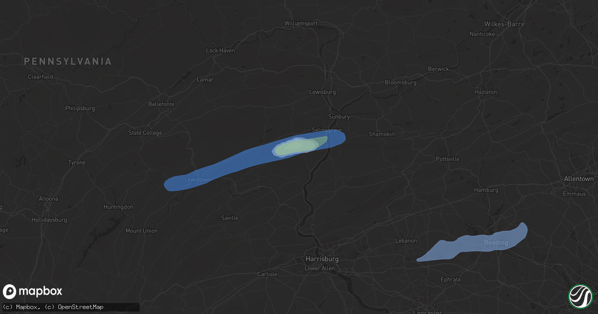 Hail map in Mount Pleasant Mills, PA on September 8, 2021