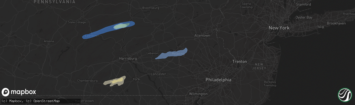 Hail map in Reading, PA on September 8, 2021