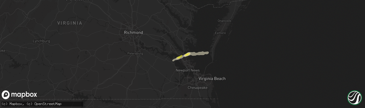 Hail map in Yorktown, VA on September 8, 2021