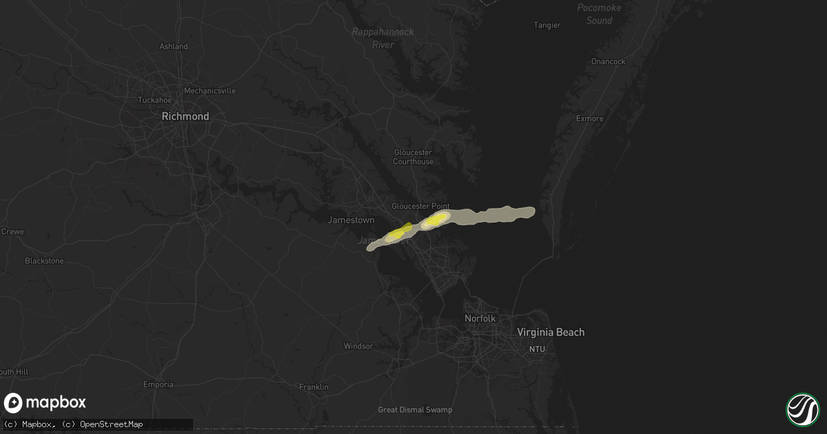 Hail map in Yorktown, VA on September 8, 2021