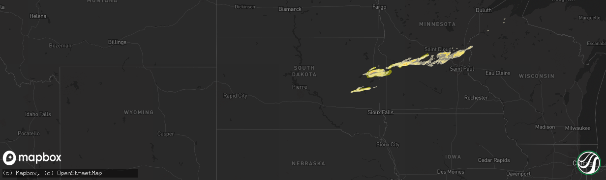 Hail map in South Dakota on September 8, 2022