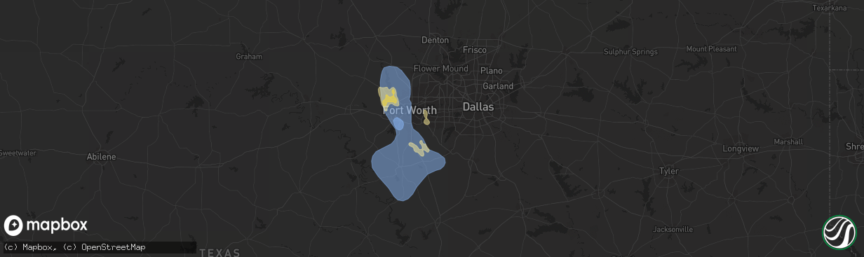 Hail map in Arlington, TX on September 8, 2023