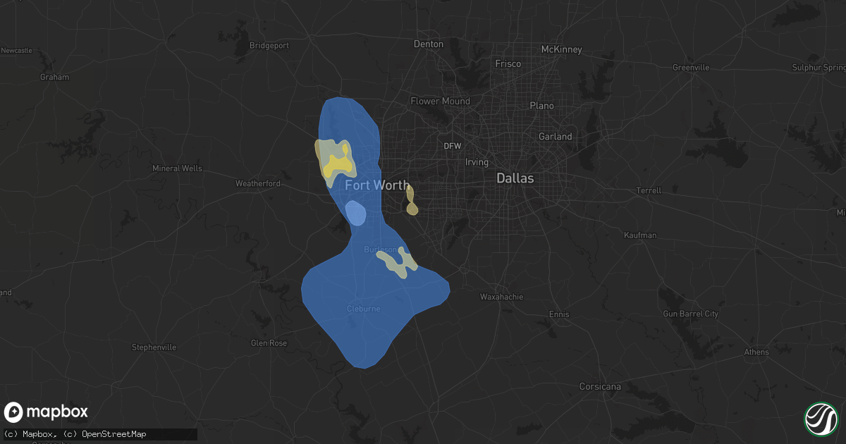 Hail map in Arlington, TX on September 8, 2023