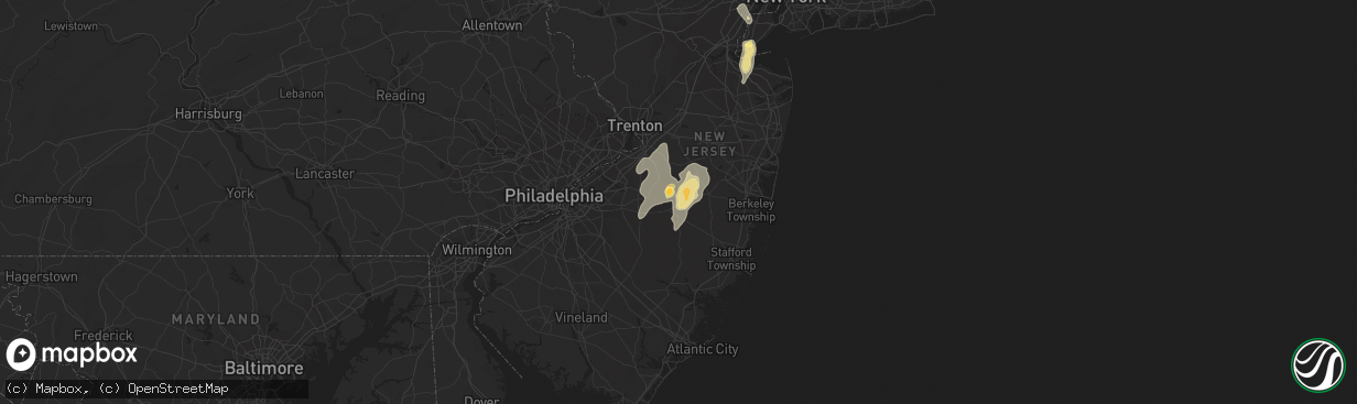 Hail map in Browns Mills, NJ on September 8, 2023