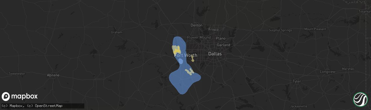 Hail map in Fort Worth, TX on September 8, 2023