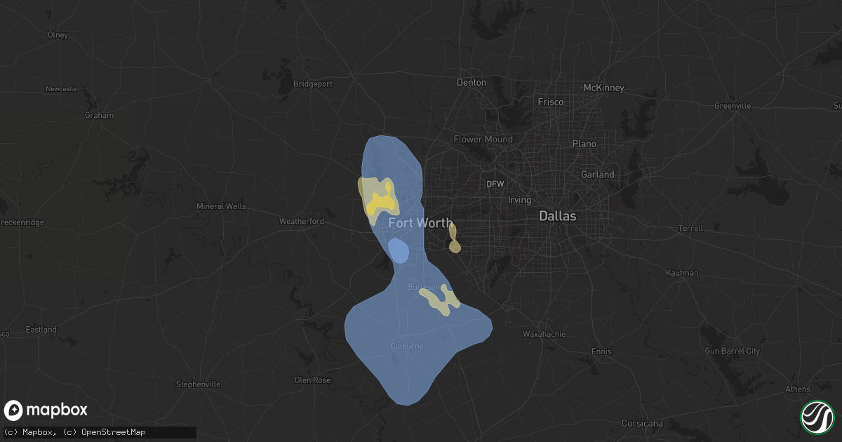 Hail map in Fort Worth, TX on September 8, 2023
