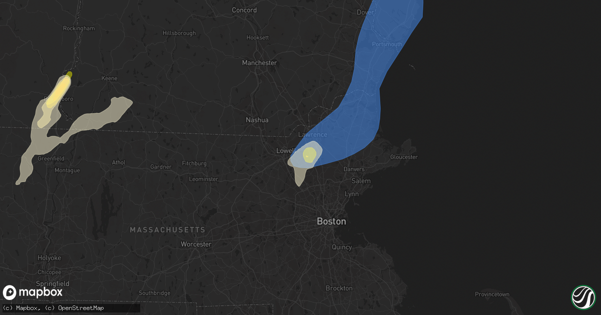 Hail map in Tewksbury, MA on September 8, 2023