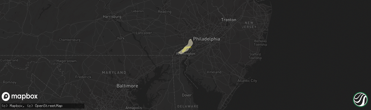 Hail map in Wilmington, DE on September 8, 2023