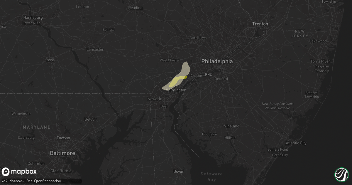 Hail map in Wilmington, DE on September 8, 2023
