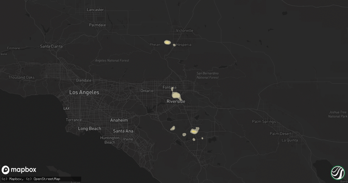 Hail map in Bloomington, CA on September 8, 2024
