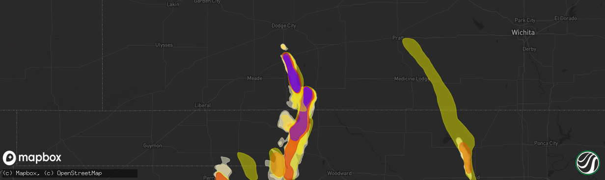 Hail map in Ashland, KS on September 8, 2025